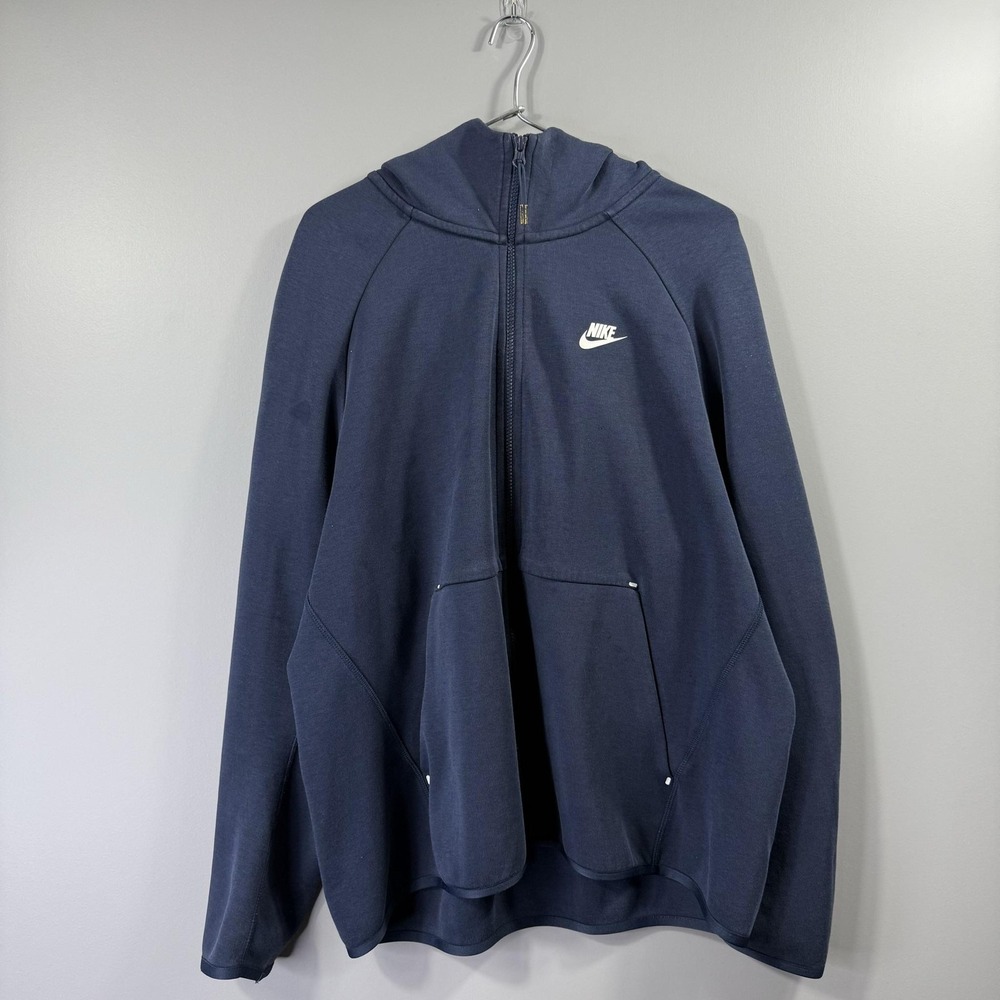 Nike Tech Fleece Hoodie Mens XL Blue Full Zip Swoosh Logo Sweatshirt Athletic